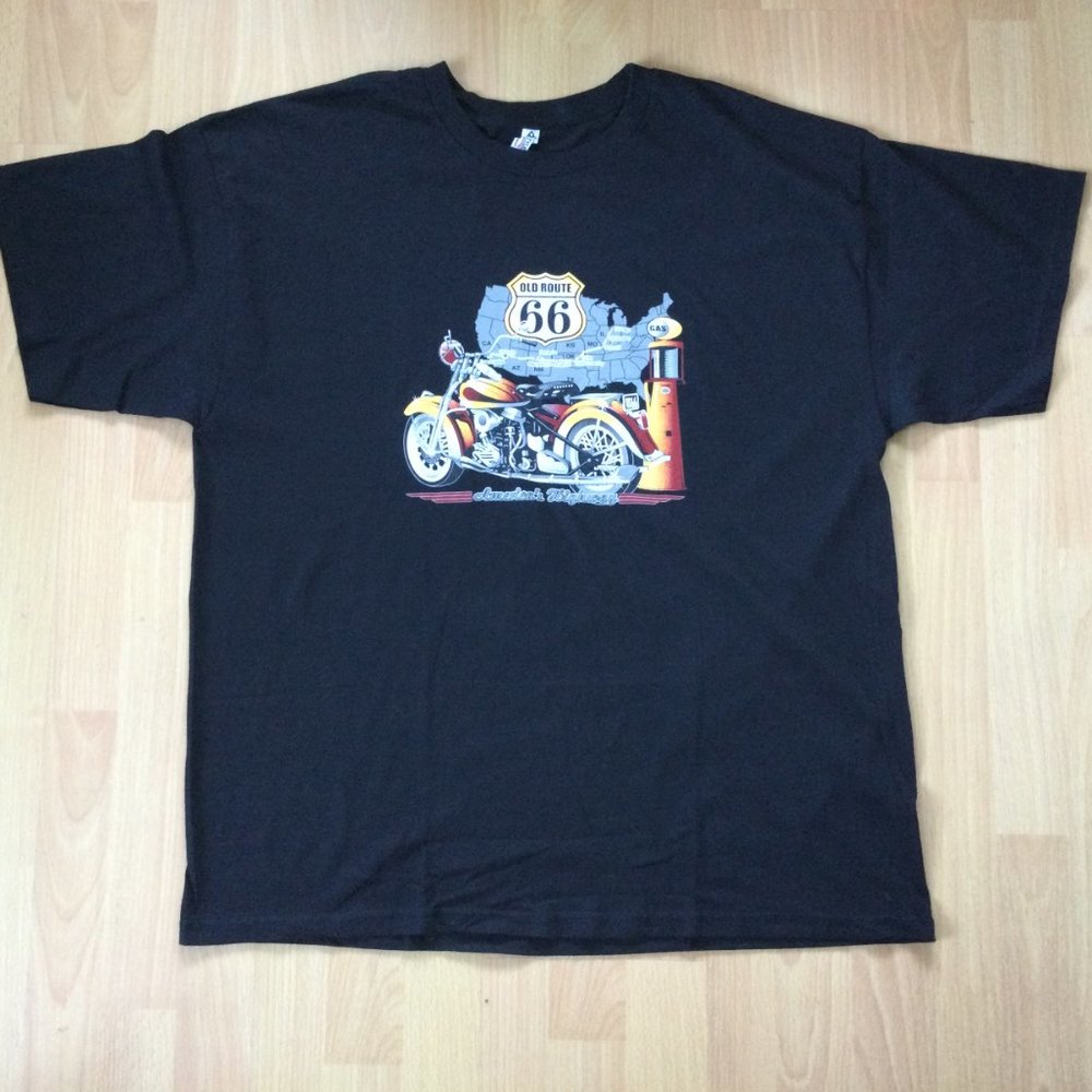 Route 66 Motorcycle Biker 2XL T-shirt Black Graphic Road Trip 100% Cotton